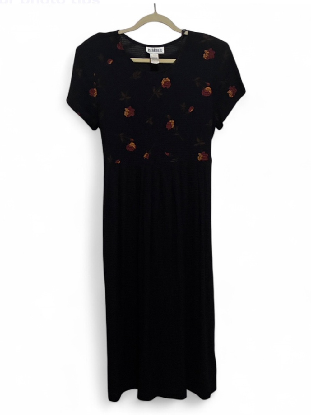 Vintage Cottagecore Black Floral Top Short-Sleeve Maxi Dress